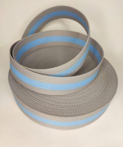 ALÇA LISTRADA 4CM - CINZA COM AZUL BEBÊ