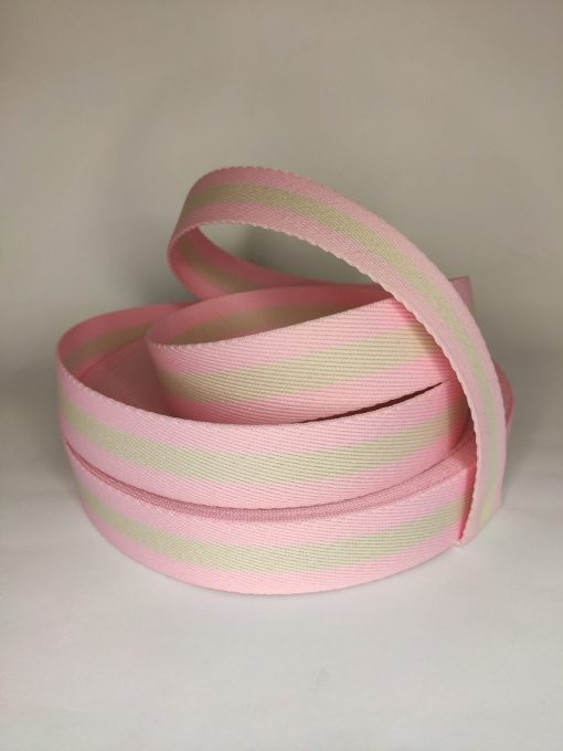ALÇA LISTRADA 3 CM- ROSA BEBÊ COM MARFIM
