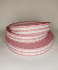 ALÇA LISTRADA 3CM ROSA BEBÊ COM BRANCO