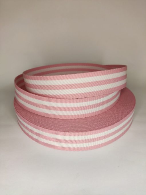 ALÇA LISTRADA 3CM ROSA BEBÊ COM BRANCO