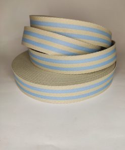 ALÇA LISTRADA 3CM MARFIM COM AZUL BEBÊ
