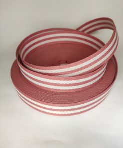 ALÇA LISTRADA 3CM ROSA MEDIO COM BRANCO