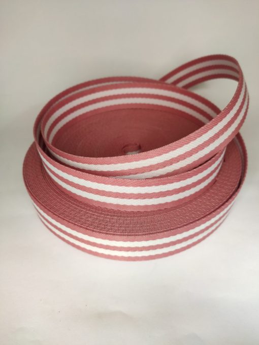 ALÇA LISTRADA 3CM ROSA MEDIO COM BRANCO