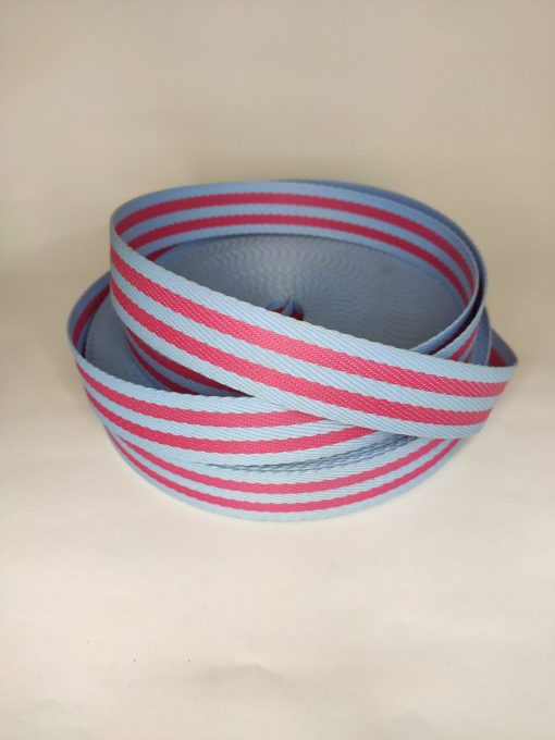 ALÇA LISTRADA 3CM AZUL BEBÊ COM ROSA PINK