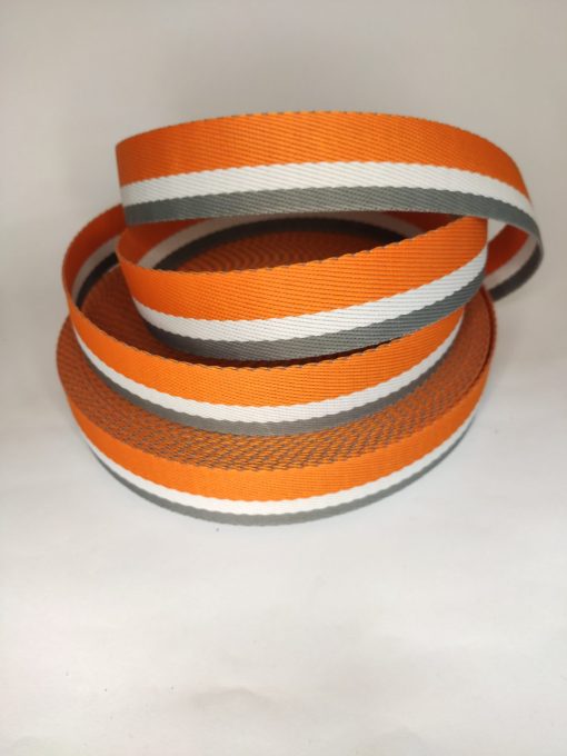 ALÇA LISTRADA 3 CM- LARANJA, BRANCO E CINZA