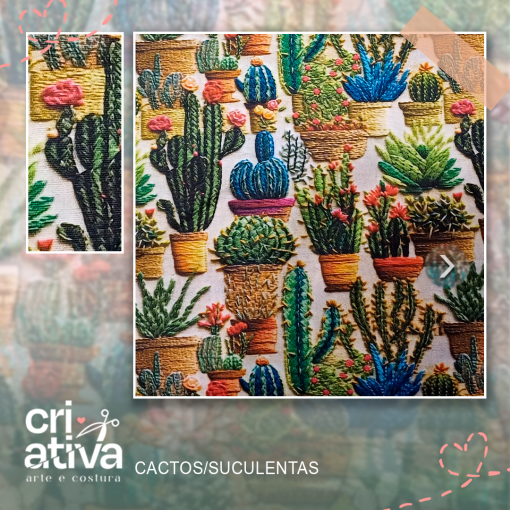 TECIDO 3D- CACTOS/SUCULENTAS