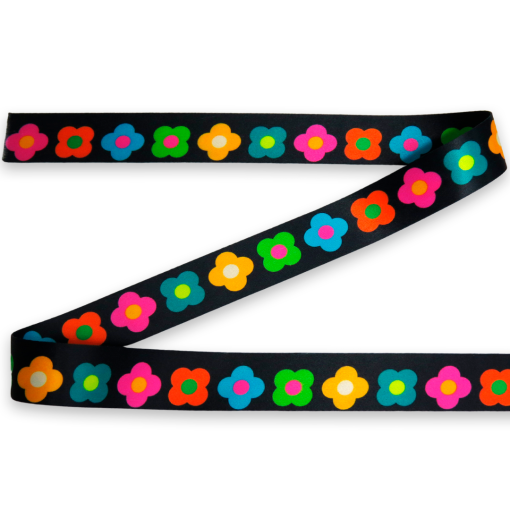 ALÇA ESTAMPADA 4CM - FLORES COLORIDAS FUNDO PRETO