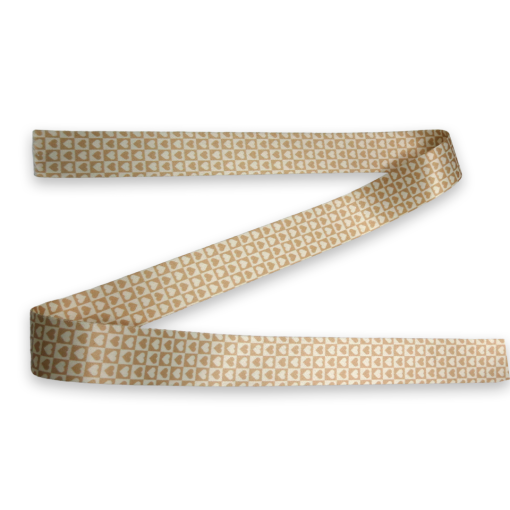 ALÇA ESTAMPADA 4CM -CORAÇÃO BEGE/BRANCO